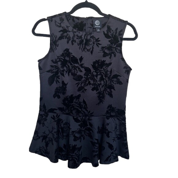 Bobeau Black & Velvet Floral Cold Shoulder Tunic Top Women's Small S - Picture 2 of 8